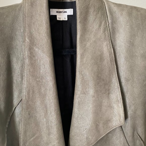 Helmut Lang Leather Moto Jacket Army Green Coat Jacket w/hook  S - Picture 6 of 9